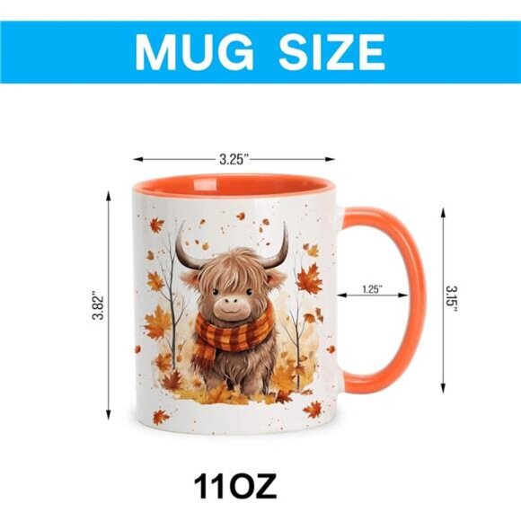 Hyturtle Fall Highland Cow Maple Leaves Coffee Mug - Birthday Gifts For Cow - Picture 3 of 7